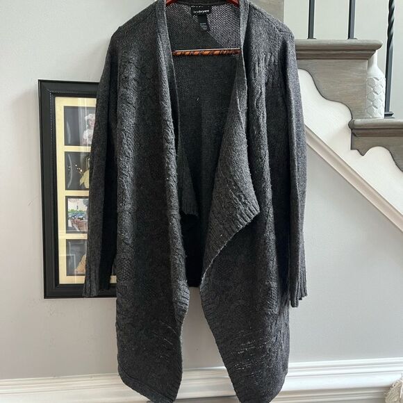 Lane Bryant Sweaters - Lane Bryant Gray Wool Cable Knit Waterfall Open Front Cardigan sz 22/24